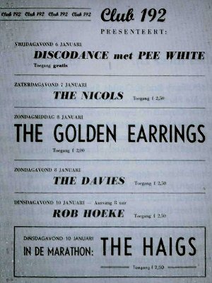 Golden Earrings show announcement January 08, 1967 Golden Earrings Club 192 - Den Haag